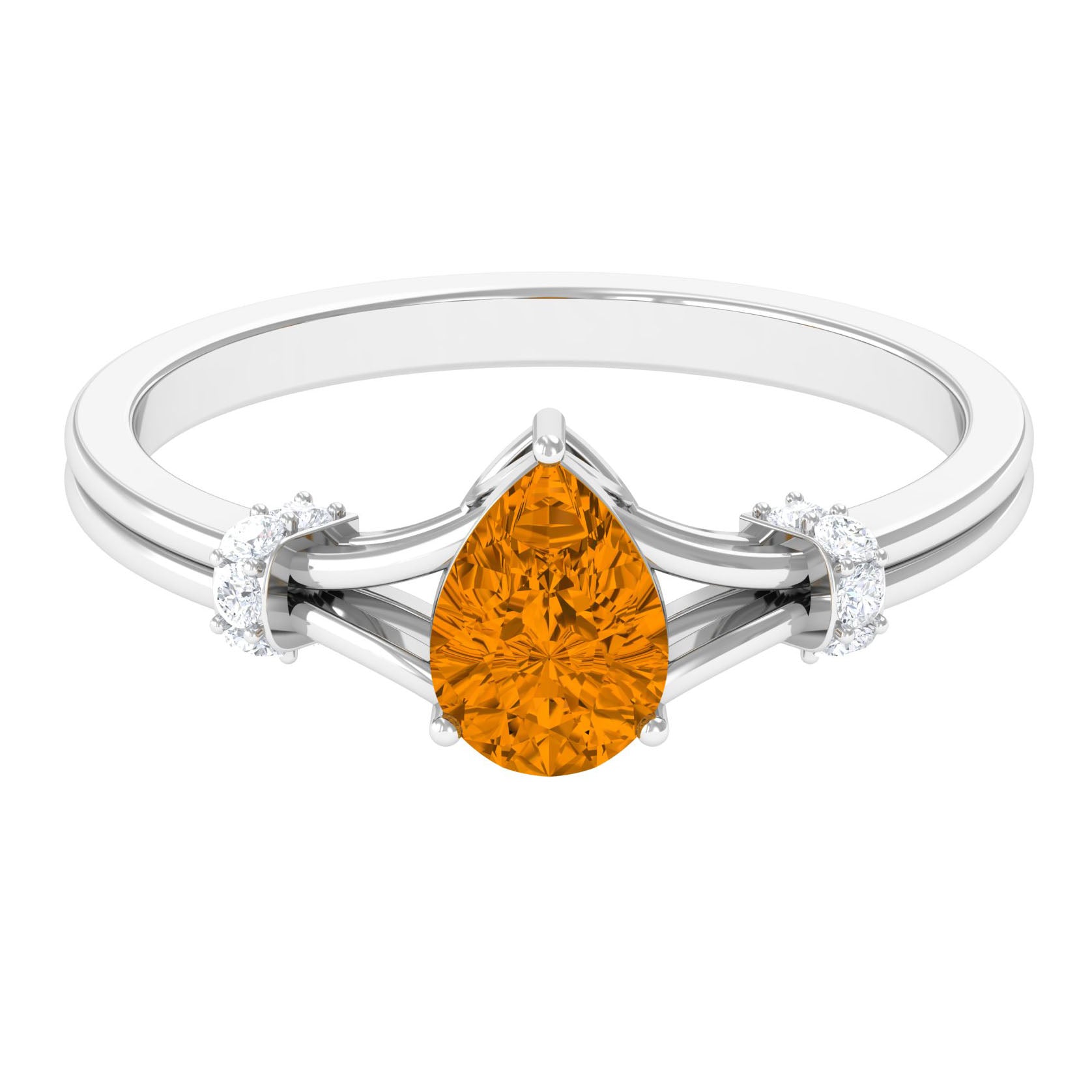 Pear Shape Citrine and Diamond Solitaire Ring in Split Shank Citrine - ( AAA ) - Quality - Rosec Jewels