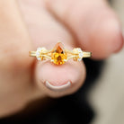 Pear Shape Citrine and Diamond Solitaire Ring in Split Shank Citrine - ( AAA ) - Quality - Rosec Jewels