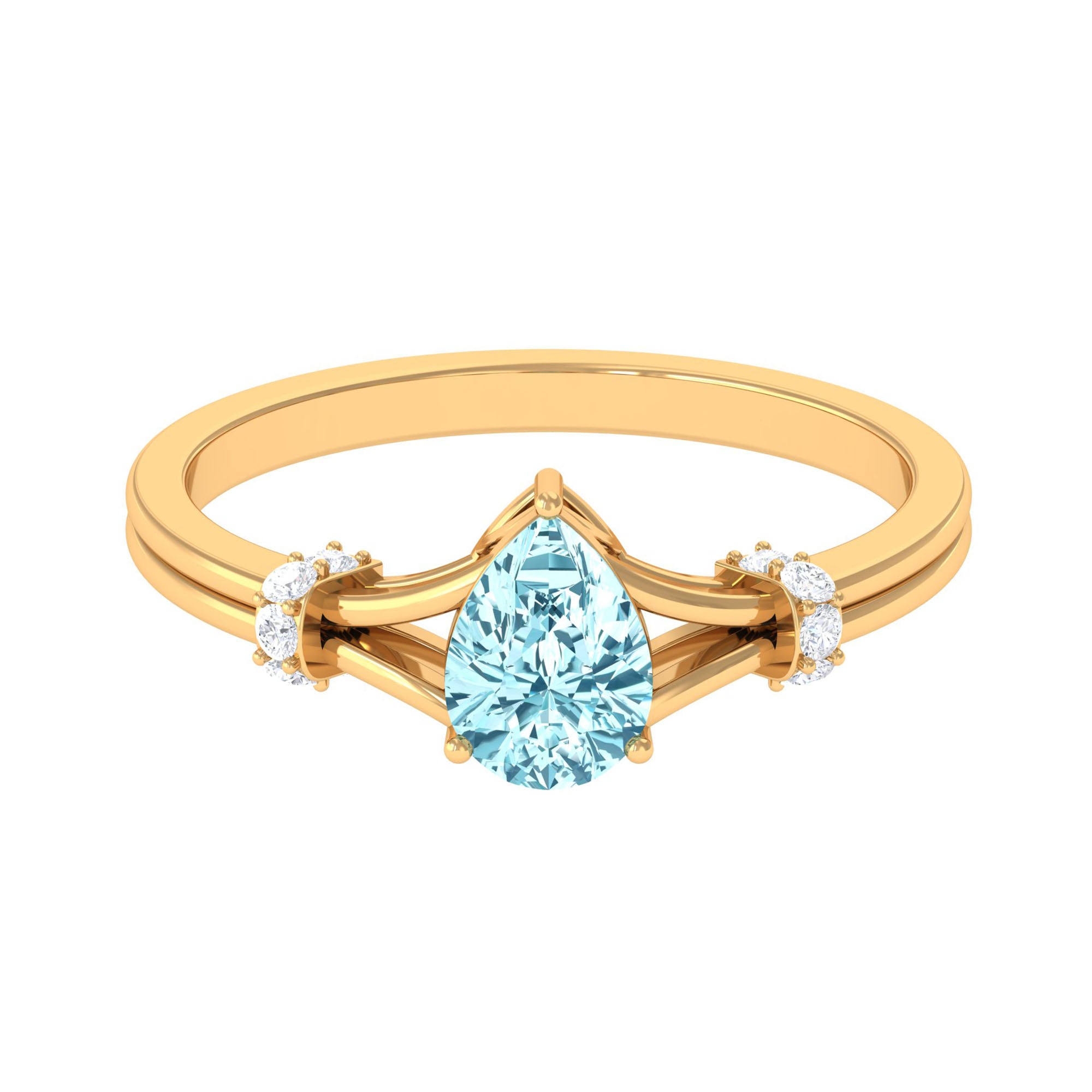 Pear Shape Aquamarine and Diamond Solitaire Ring in Split Shank Aquamarine - ( AAA ) - Quality - Rosec Jewels