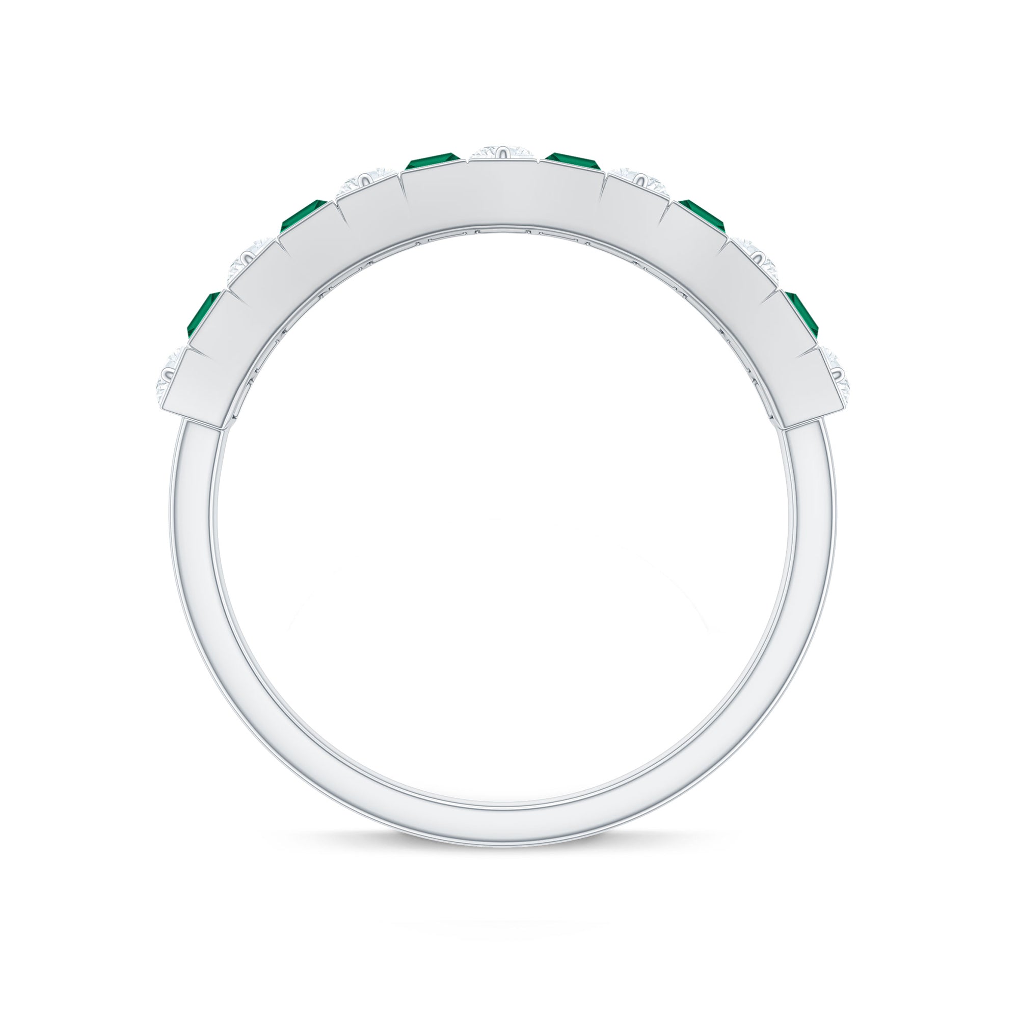 Baguette Cut Created Emerald Classic Half Eternity Ring with Diamond Lab Created Emerald - ( AAAA ) - Quality - Rosec Jewels