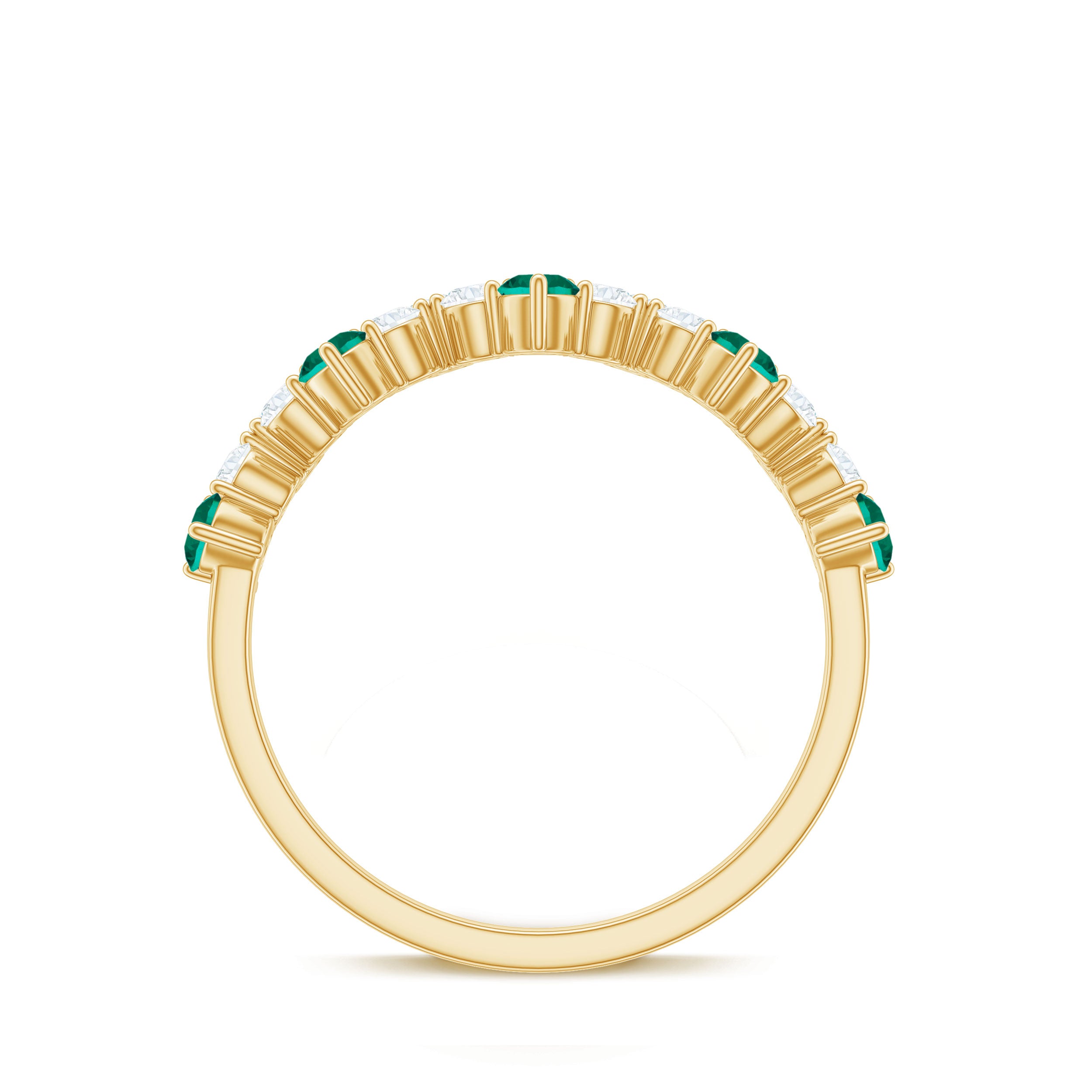 1 CT Created Emerald and Diamond Zig Zag Half Eternity Ring Lab Created Emerald - ( AAAA ) - Quality - Rosec Jewels