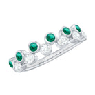 Simple Bezel Set Round Created Emerald and Moissanite Half Eternity Ring Lab Created Emerald - ( AAAA ) - Quality - Rosec Jewels