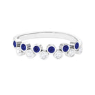 Simple Bezel Set Round Created Blue Sapphire and Moissanite Half Eternity Ring Lab Created Blue Sapphire - ( AAAA ) - Quality - Rosec Jewels