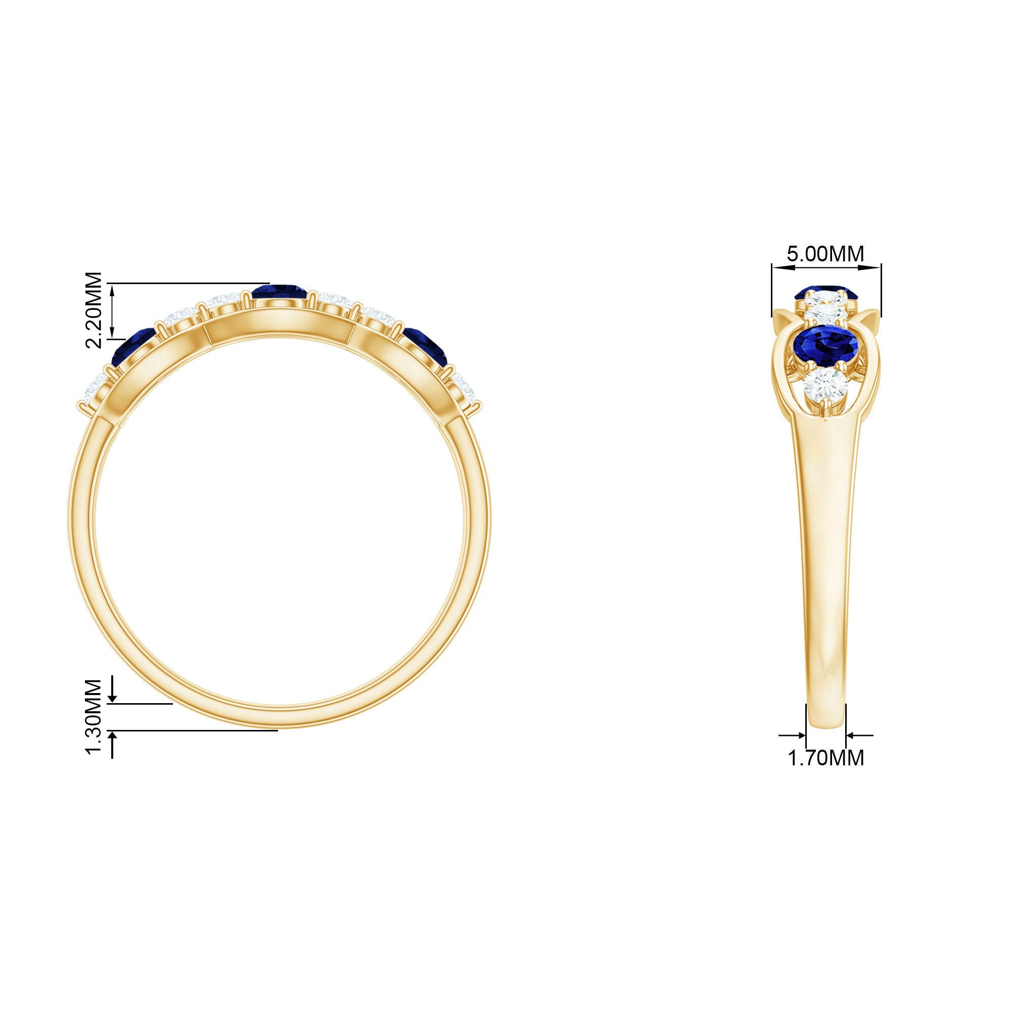 Round Shape Certified Created Blue Sapphire and Diamond Anniversary Ring Lab Created Blue Sapphire - ( AAAA ) - Quality - Rosec Jewels