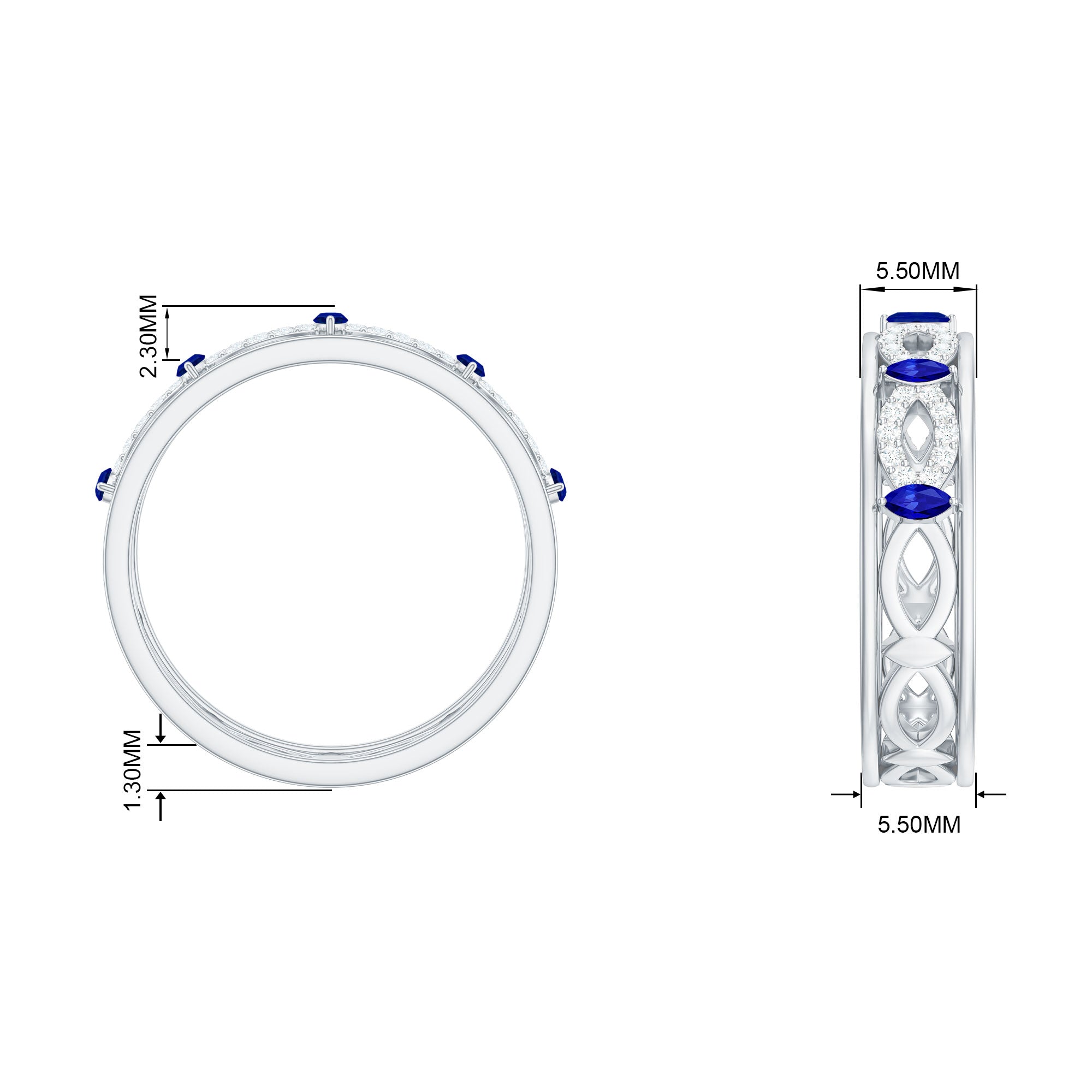 Marquise Created Blue Sapphire and Diamond Infinity Band Ring Lab Created Blue Sapphire - ( AAAA ) - Quality - Rosec Jewels