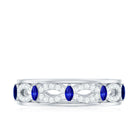 Marquise Created Blue Sapphire and Diamond Infinity Band Ring Lab Created Blue Sapphire - ( AAAA ) - Quality - Rosec Jewels