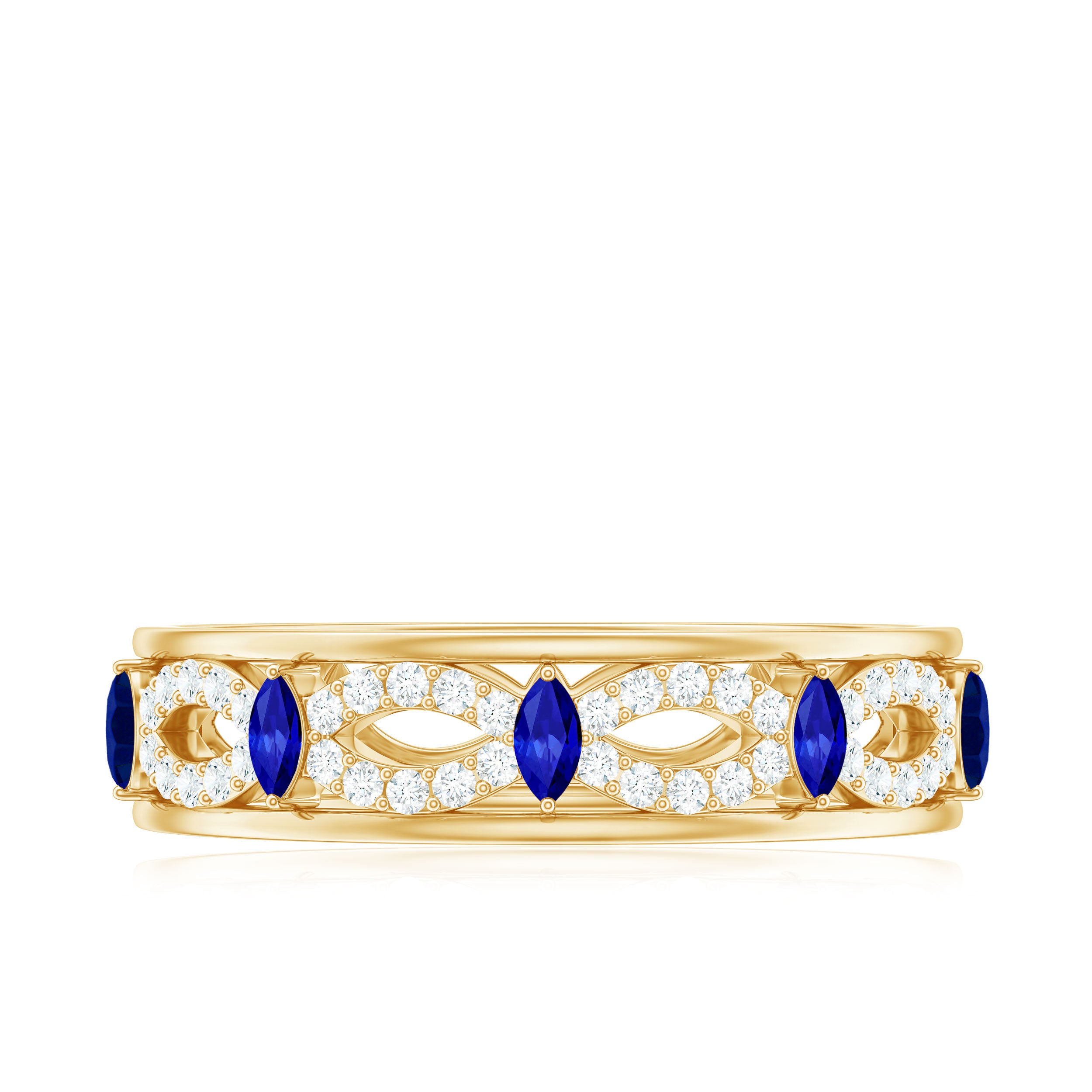 Marquise Created Blue Sapphire and Diamond Infinity Band Ring Lab Created Blue Sapphire - ( AAAA ) - Quality - Rosec Jewels