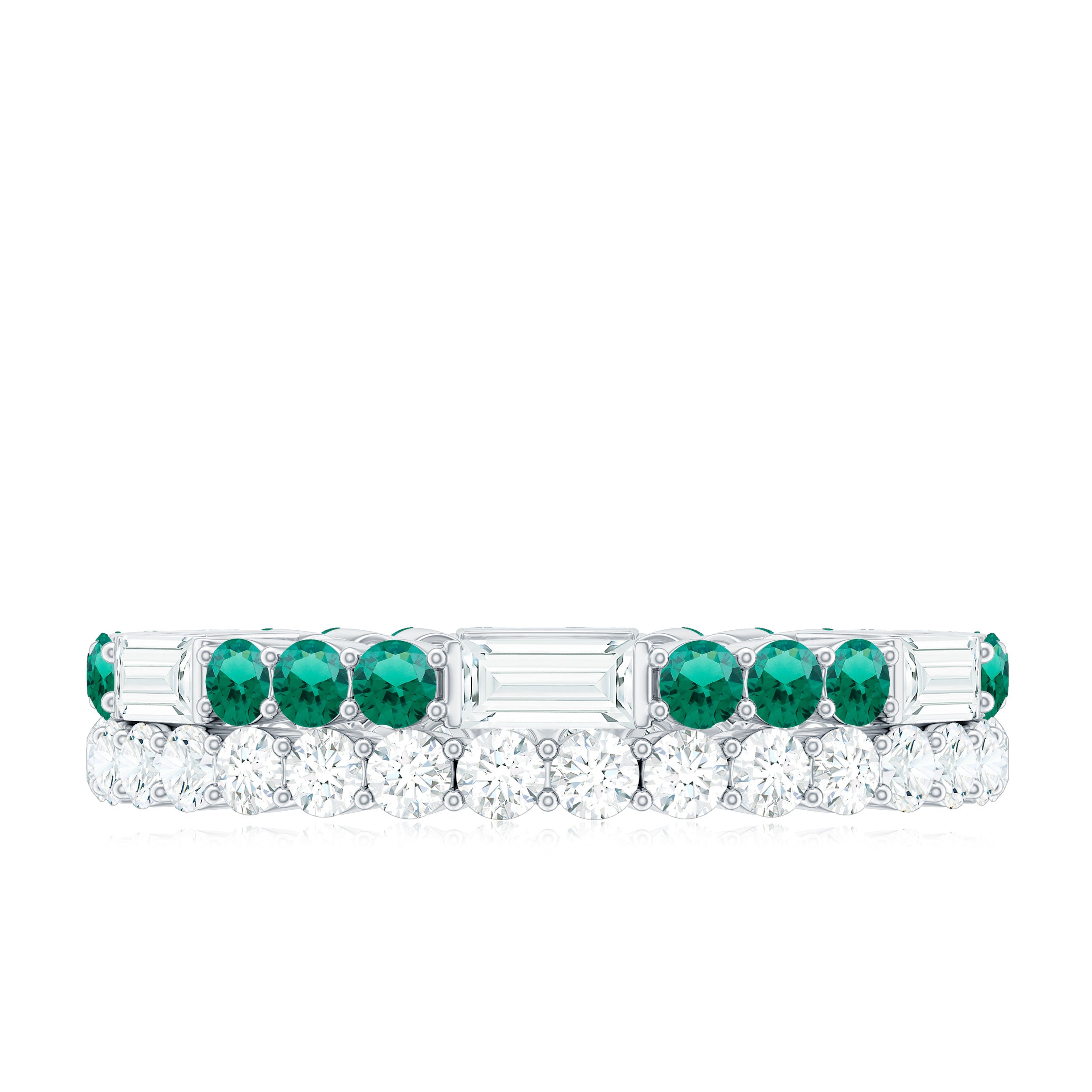 Classic Created Emerald and Moissanite Two Row Eternity Band Ring Lab Created Emerald - ( AAAA ) - Quality - Rosec Jewels