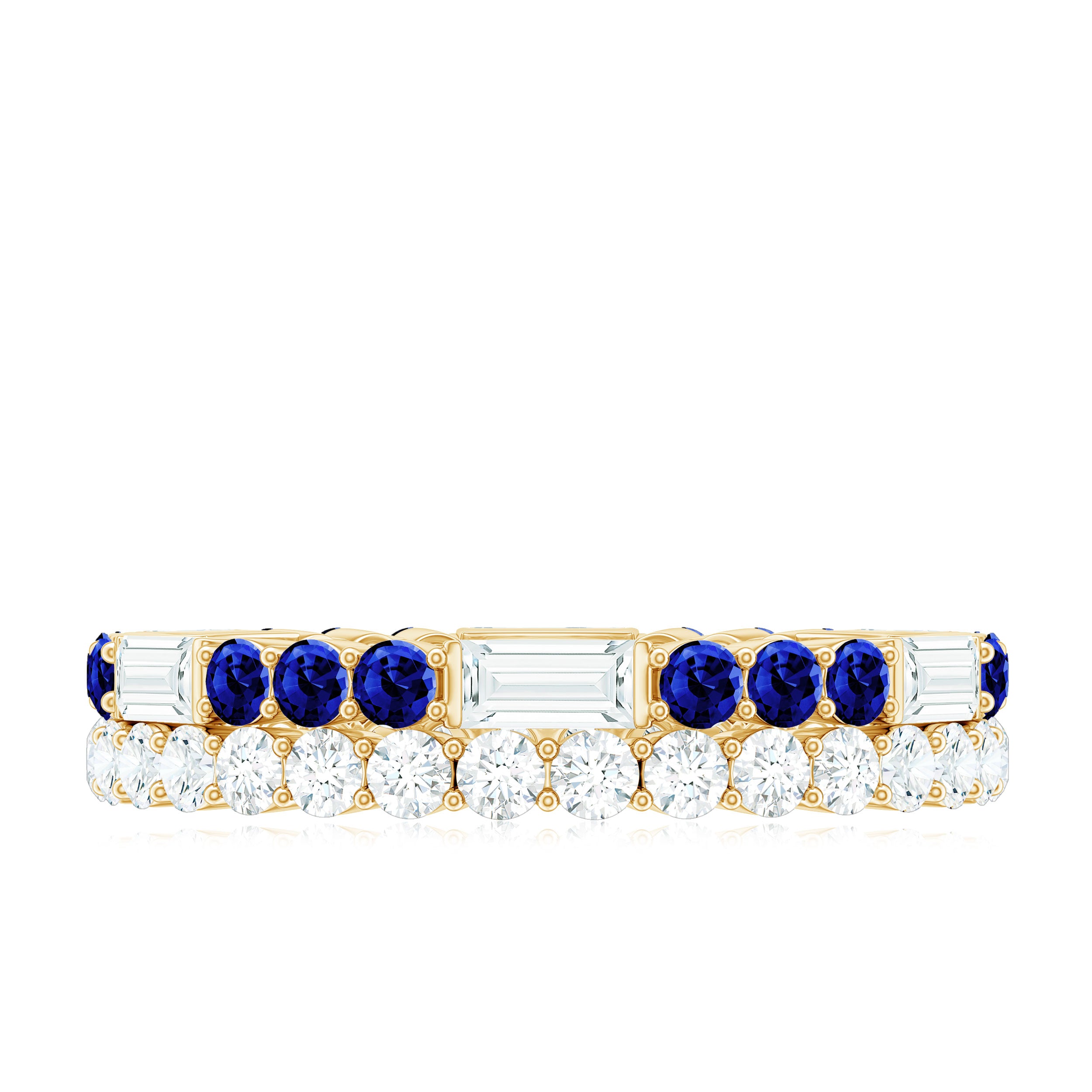 Classic Created Blue Sapphire and Moissanite Two Row Eternity Band Ring Lab Created Blue Sapphire - ( AAAA ) - Quality - Rosec Jewels