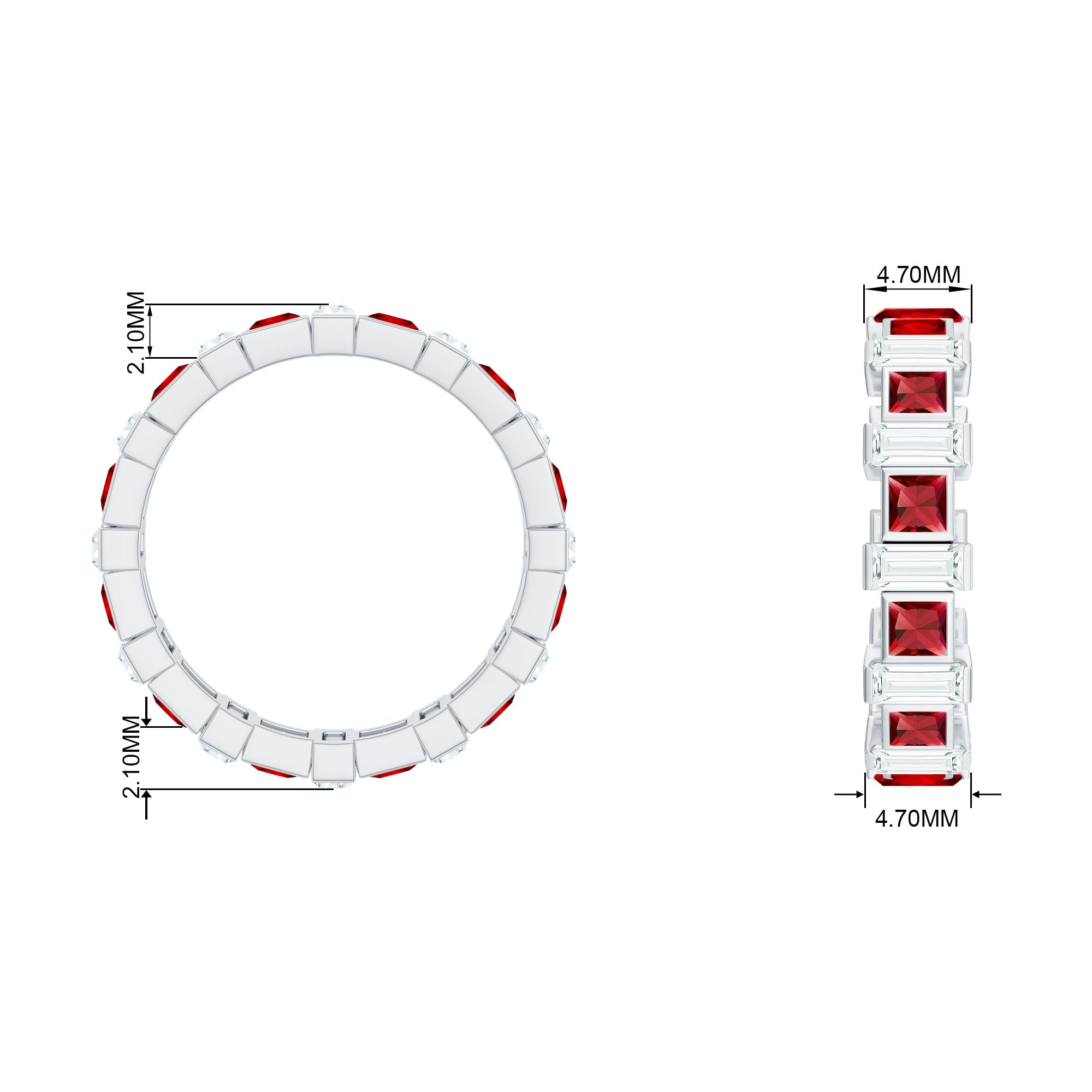 3 CT Princess Cut Created Ruby and Baguette Moissanite Alternate Eternity Ring Lab Created Ruby - ( AAAA ) - Quality - Rosec Jewels