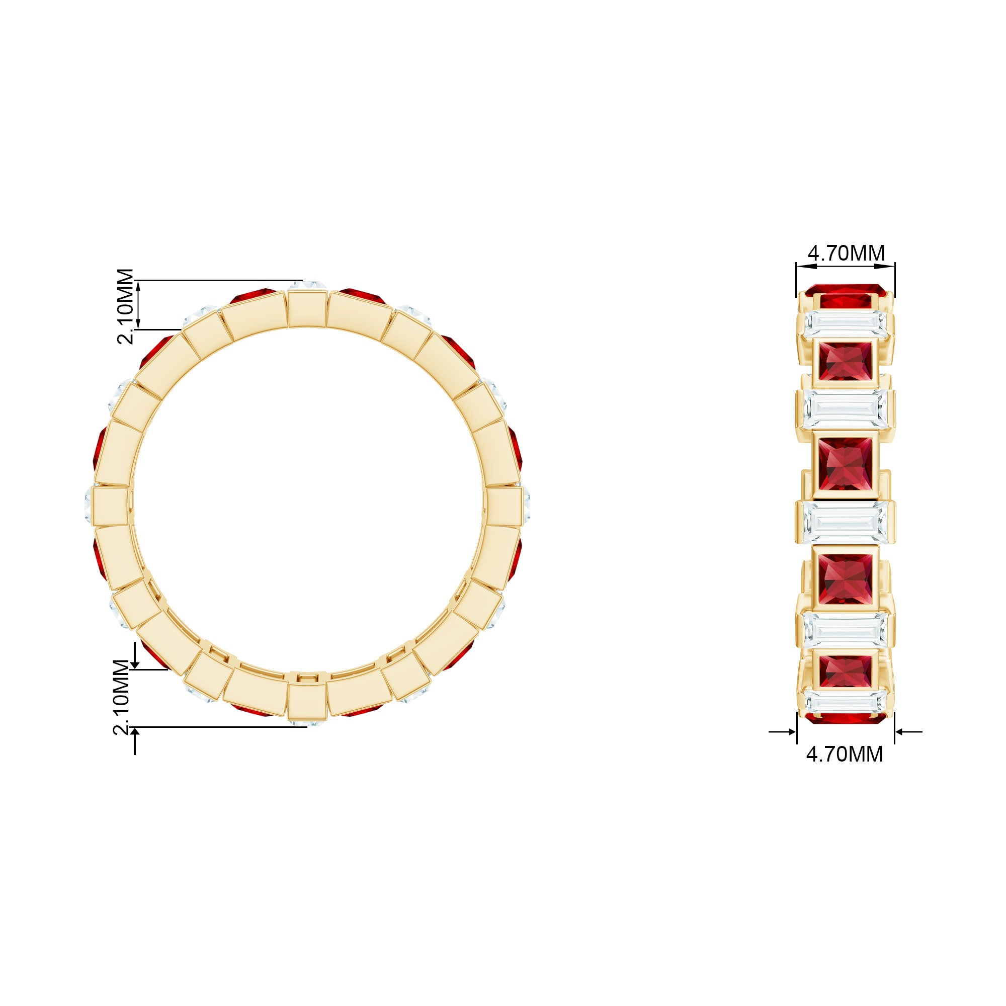 3 CT Princess Cut Created Ruby and Baguette Moissanite Alternate Eternity Ring Lab Created Ruby - ( AAAA ) - Quality - Rosec Jewels