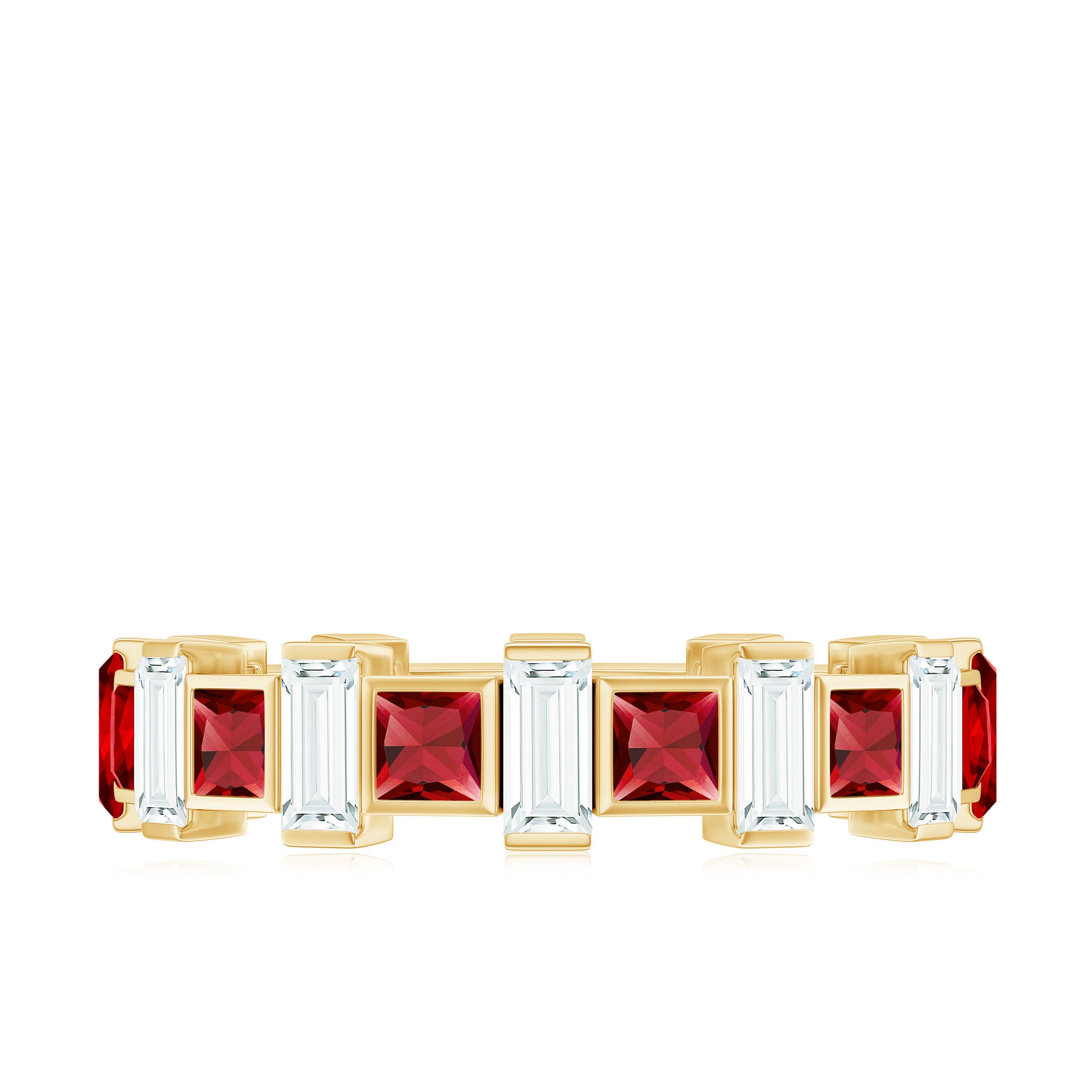 3 CT Princess Cut Created Ruby and Baguette Moissanite Alternate Eternity Ring Lab Created Ruby - ( AAAA ) - Quality - Rosec Jewels