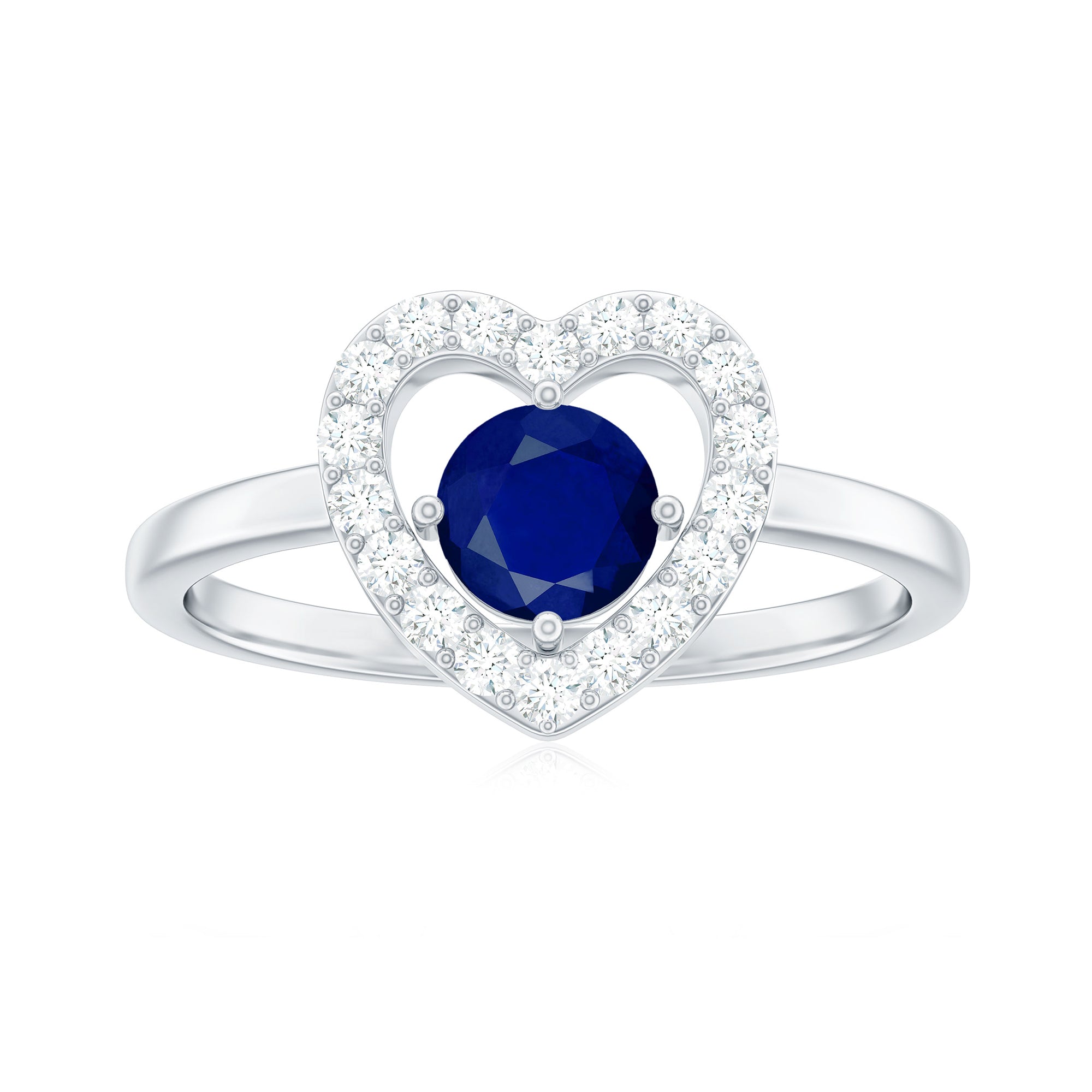 Real Blue Sapphire and Diamond Heart Engagement Ring Blue Sapphire - ( AAA ) - Quality - Rosec Jewels