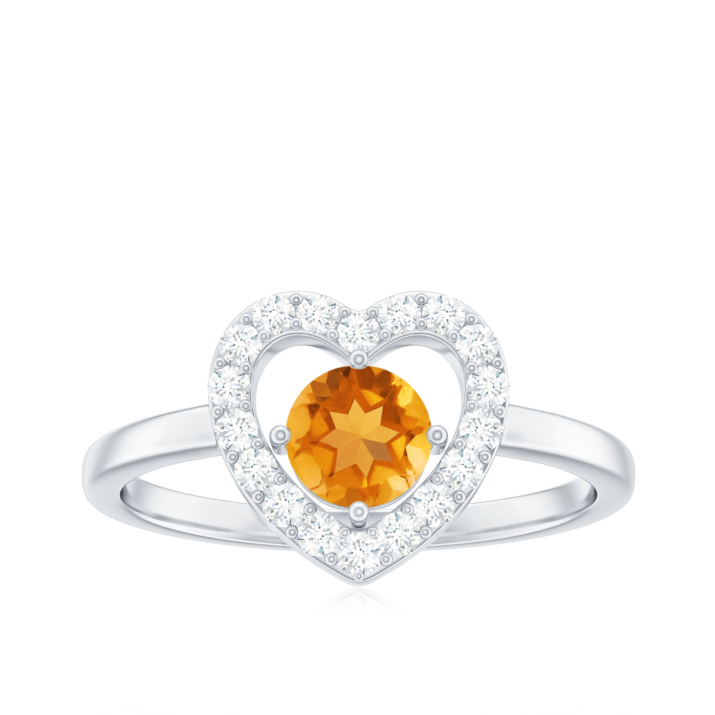 1 CT Round Citrine Heart Engagement Ring with Diamond Halo Citrine - ( AAA ) - Quality - Rosec Jewels