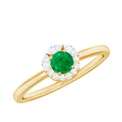 Minimal Emerald Promise Ring with Diamond Halo Emerald - ( AAA ) - Quality - Rosec Jewels