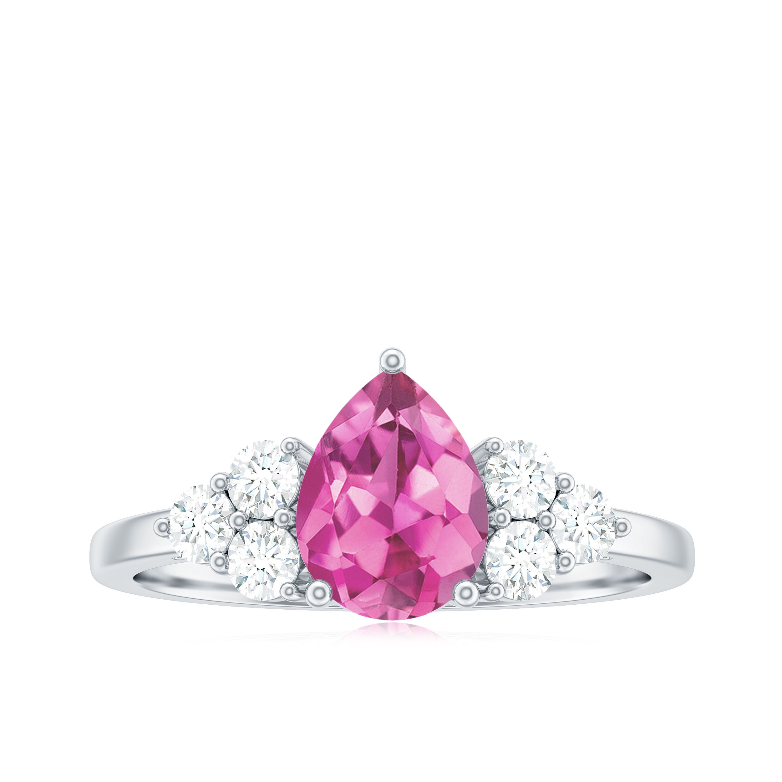 Pear Shaped Pink Tourmaline Solitaire Engagement Ring with Diamond Trio Pink Tourmaline - ( AAA ) - Quality - Rosec Jewels