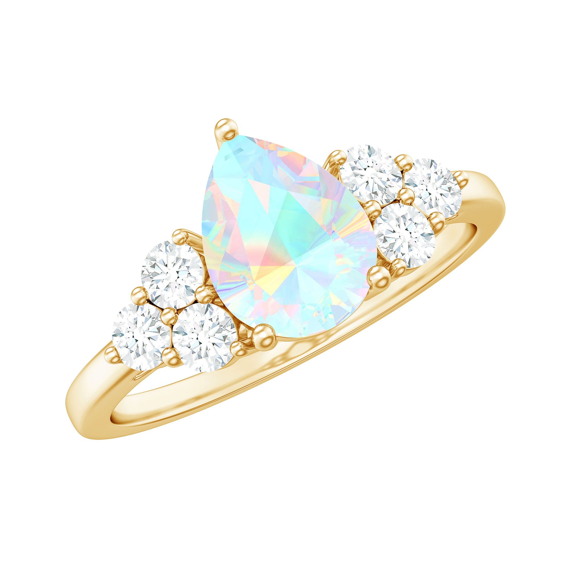 Pear Shaped Ethiopian Opal Ring with Diamond Trio Ethiopian Opal - ( AAA ) - Quality - Rosec Jewels