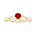 Created Ruby and Diamond Two Stone Split Shank Engagement Ring Lab Created Ruby - ( AAAA ) - Quality - Rosec Jewels