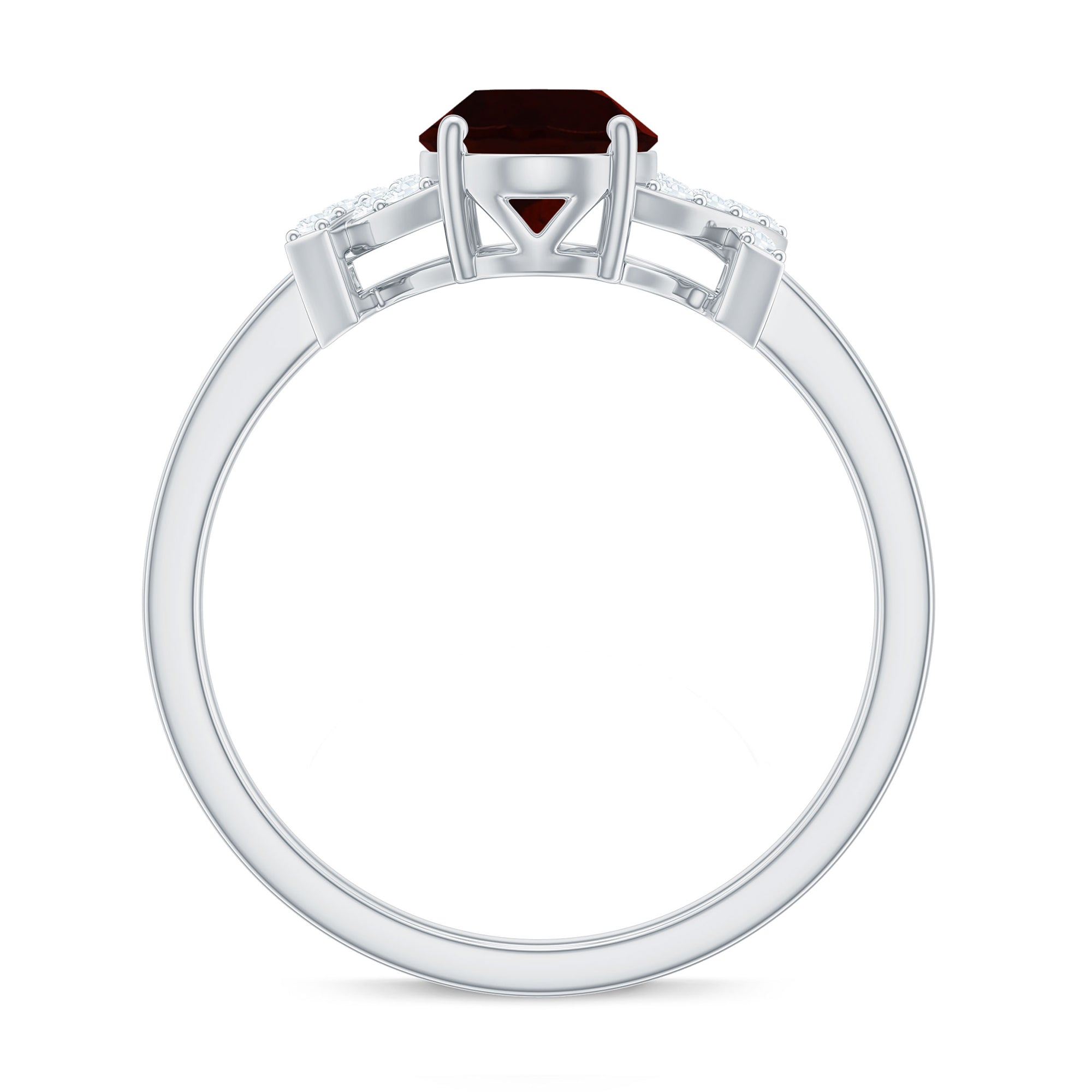 Oval Garnet Solitaire Ring with Diamond in Split Shank Garnet - ( AAA ) - Quality - Rosec Jewels