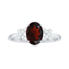 Oval Garnet Solitaire Ring with Diamond in Split Shank Garnet - ( AAA ) - Quality - Rosec Jewels