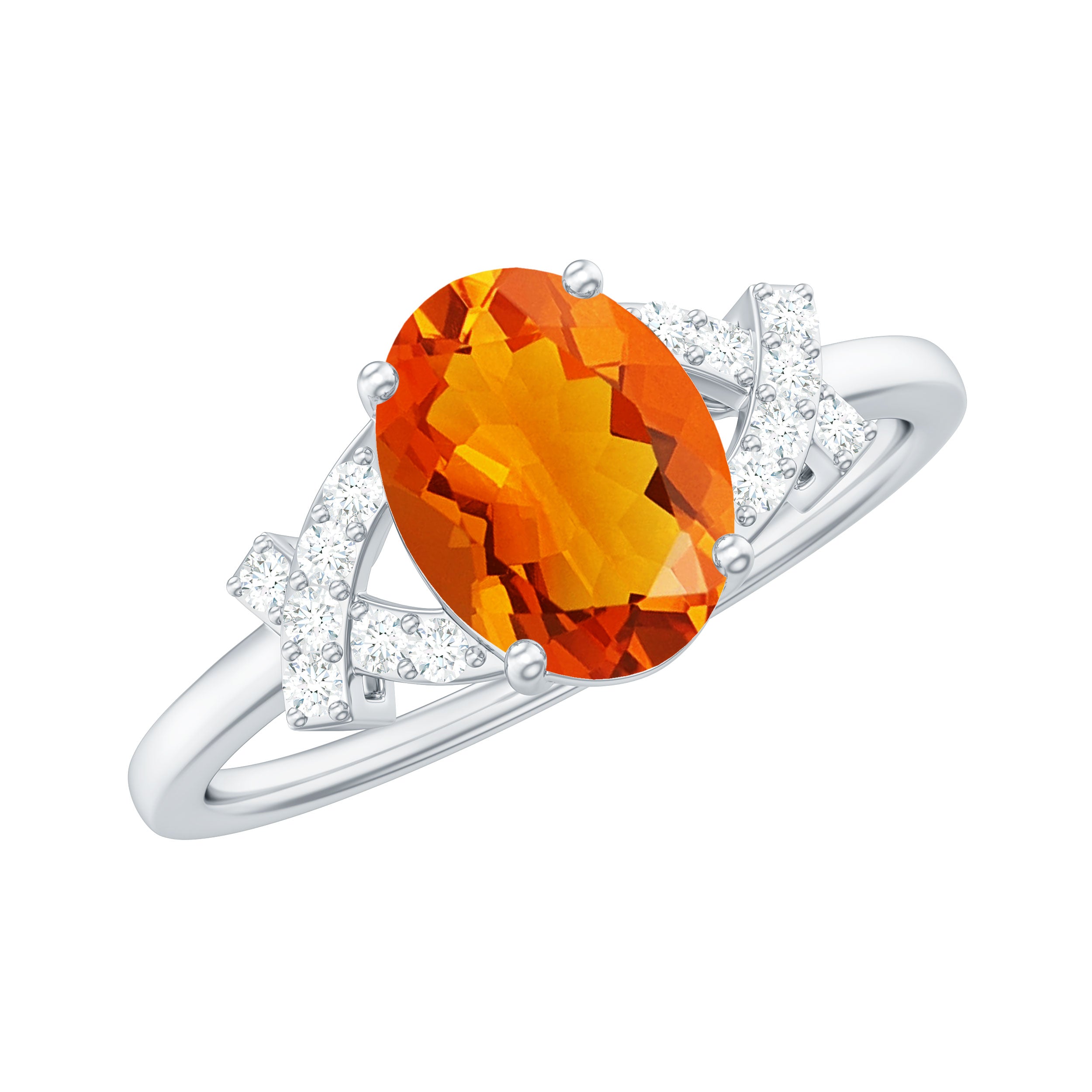 Split Shank Oval Fire Opal and Diamond Solitaire Engagement Ring Fire Opal - ( AAA ) - Quality - Rosec Jewels