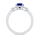 Split Shank Oval Created Blue Sapphire and Diamond Solitaire Engagement Ring Lab Created Blue Sapphire - ( AAAA ) - Quality - Rosec Jewels