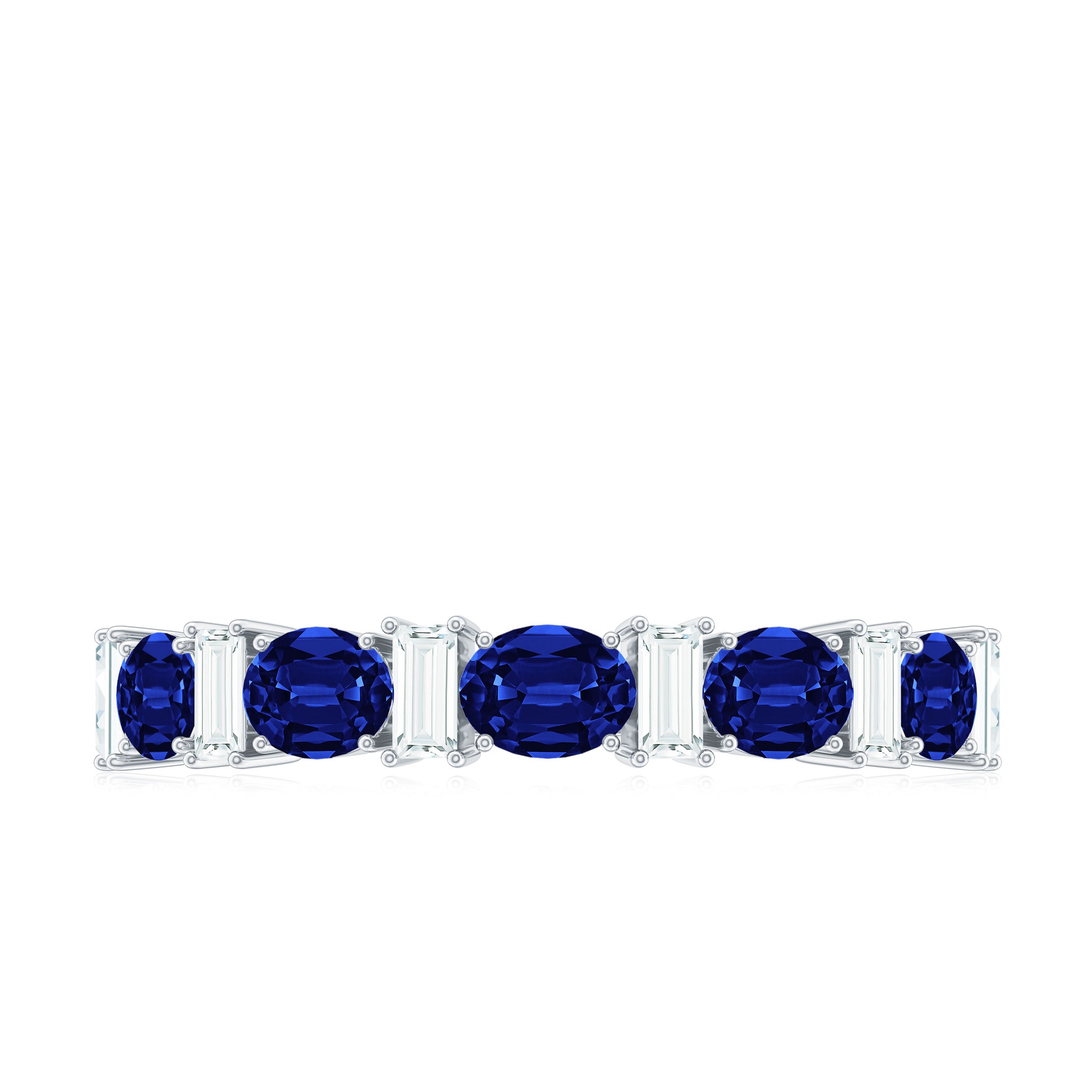 Oval Cut Created Blue Sapphire and Moissanite Alternate Half Eternity Ring Lab Created Blue Sapphire - ( AAAA ) - Quality - Rosec Jewels