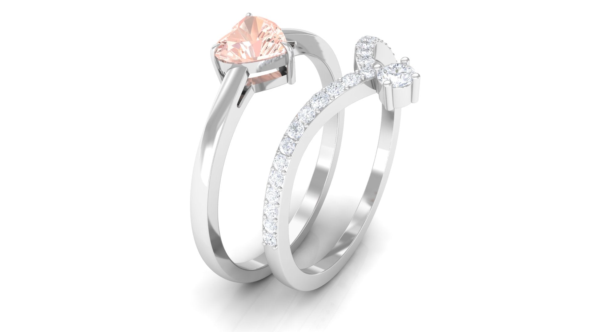 Heart Shape Morganite Ring Set with Diamond Morganite - ( AAA ) - Quality - Rosec Jewels