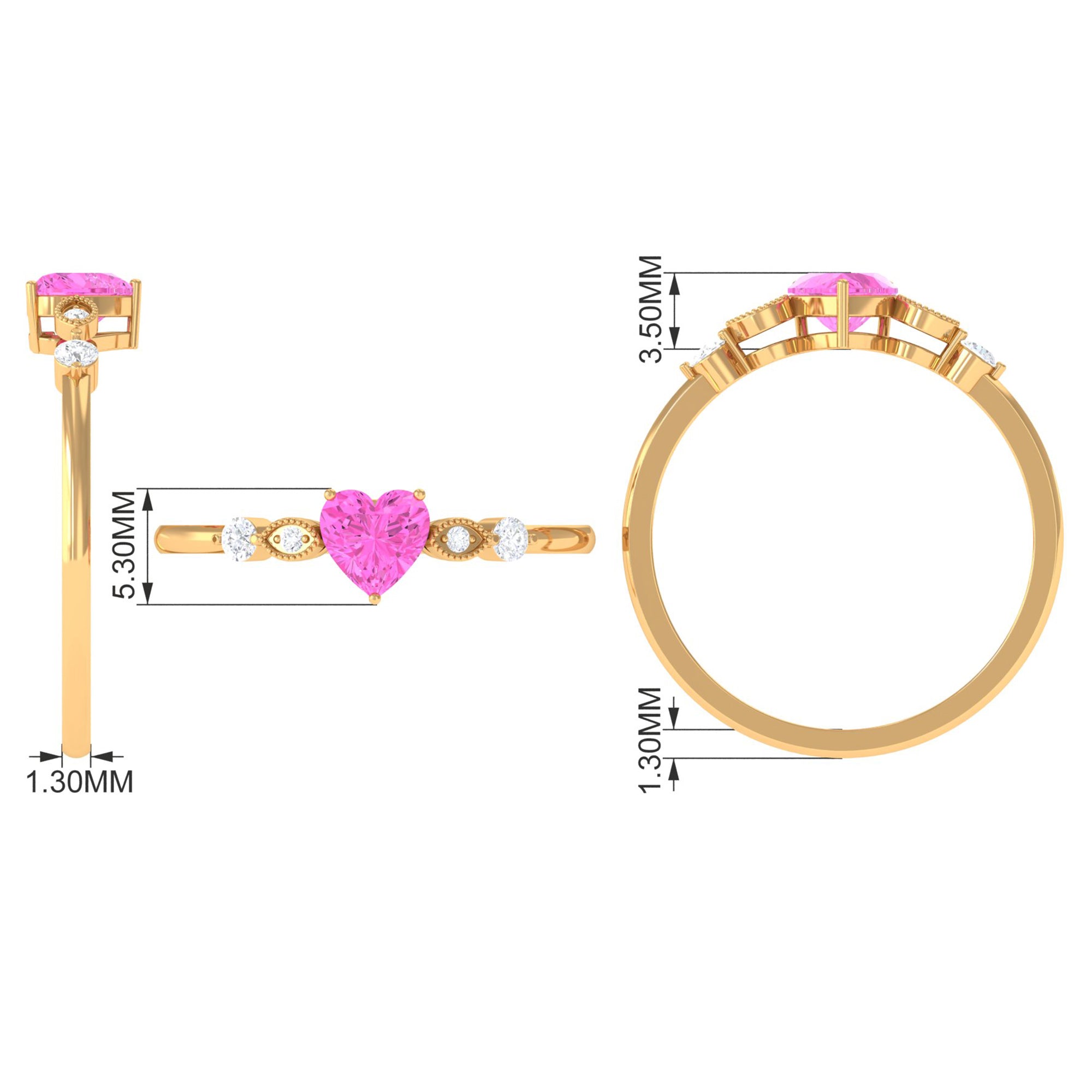 Solitaire Pink Sapphire and Diamond Heart Promise Ring Pink Sapphire - ( AAA ) - Quality - Rosec Jewels