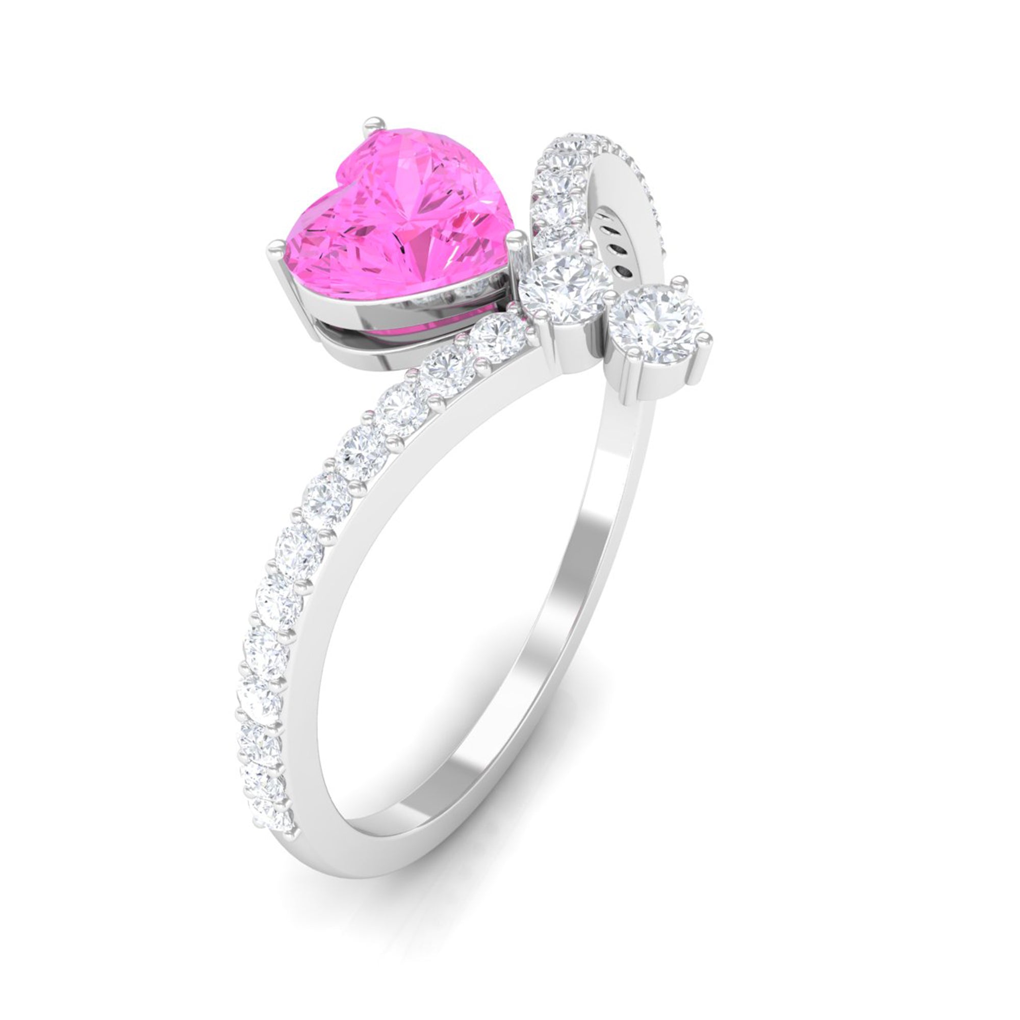 Heart Shape Pink Sapphire Solitaire Ring with Diamond Pink Sapphire - ( AAA ) - Quality - Rosec Jewels