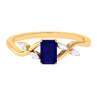 Octagon Cut Blue Sapphire Solitaire Engagement Ring with Diamond Blue Sapphire - ( AAA ) - Quality - Rosec Jewels