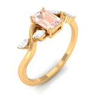 Emerald Cut Morganite and Diamond Solitaire Engagement Ring in Split Shank Morganite - ( AAA ) - Quality - Rosec Jewels