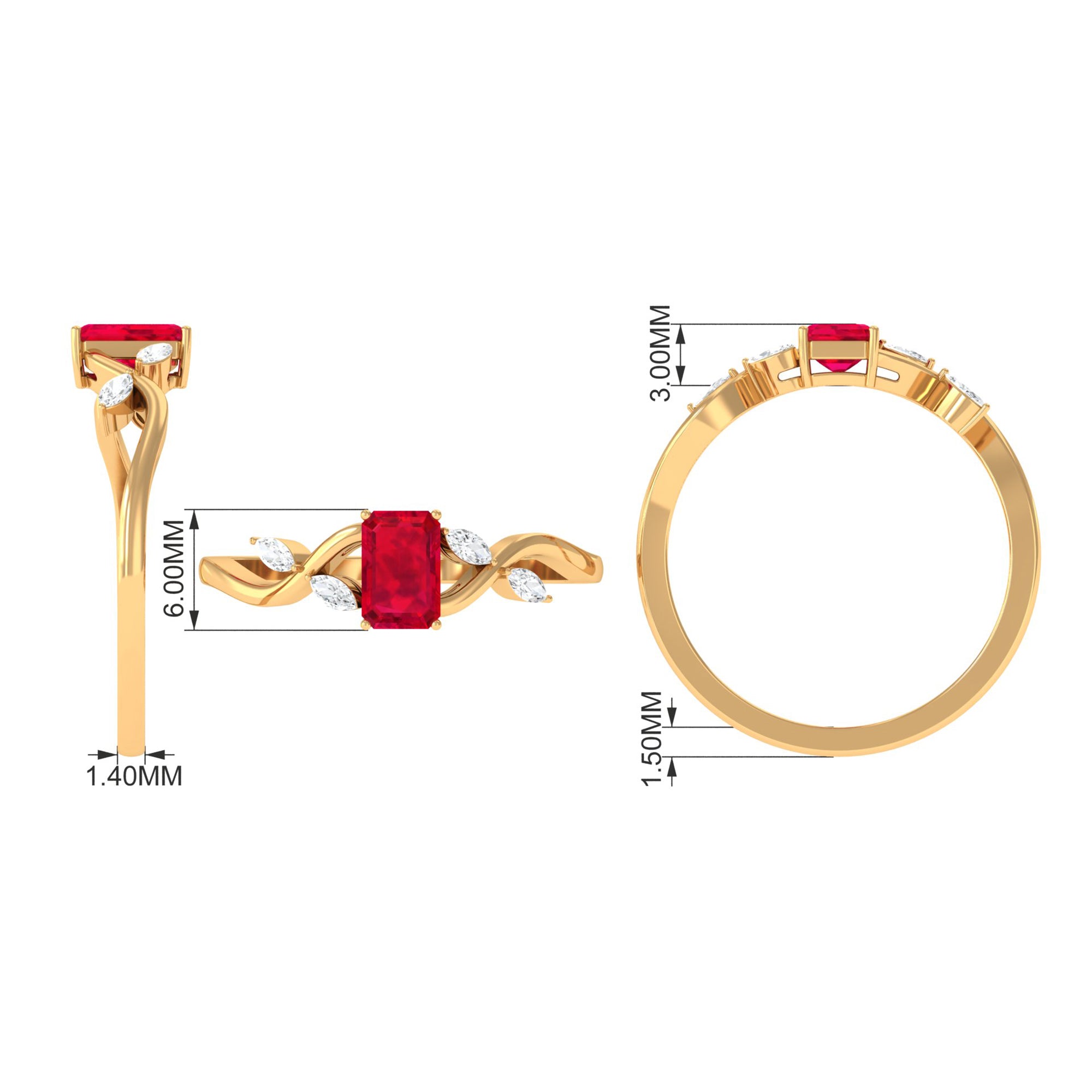 Lab Grown Ruby Solitaire Split Shank Ring with Diamond Lab Created Ruby - ( AAAA ) - Quality - Rosec Jewels