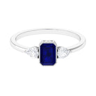 1 CT Blue Sapphire and Diamond Three Stone Ring in Bezel Setting Blue Sapphire - ( AAA ) - Quality - Rosec Jewels