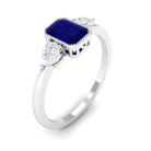 1 CT Blue Sapphire and Diamond Three Stone Ring in Bezel Setting Blue Sapphire - ( AAA ) - Quality - Rosec Jewels