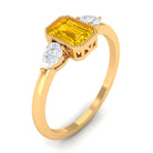 Beaded Bezel Set Emerald Cut Yellow Sapphire Solitaire Ring with Diamond Yellow Sapphire - ( AAA ) - Quality - Rosec Jewels