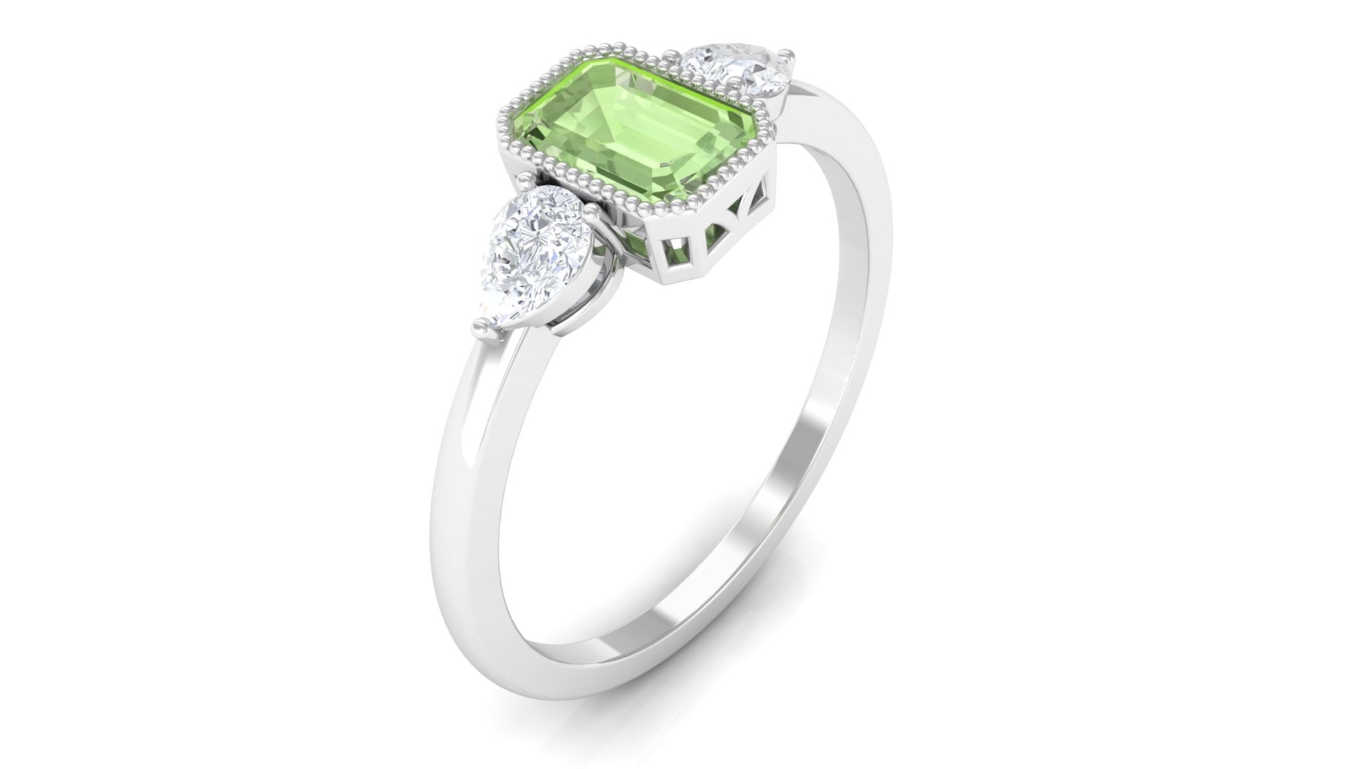 Green Sapphire and Diamond Three Stone Ring in Bezel Setting Green Sapphire - ( AAA ) - Quality - Rosec Jewels