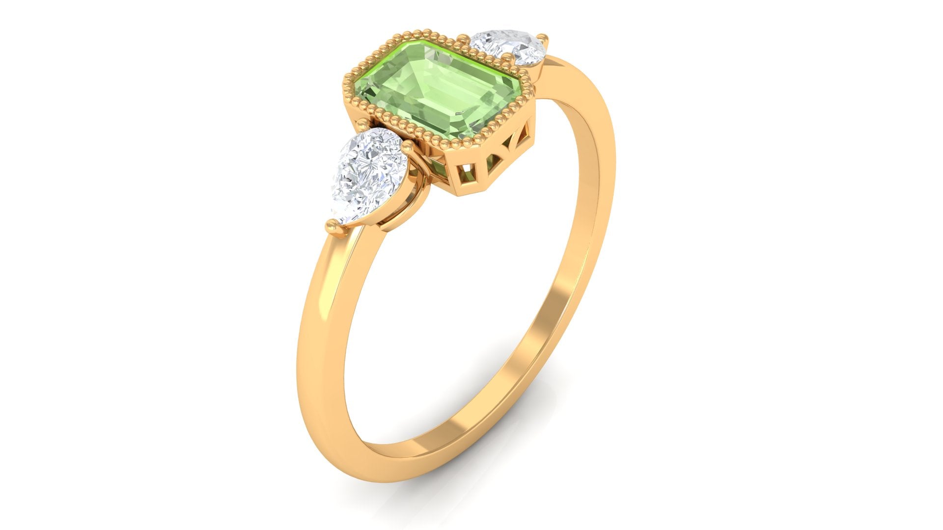 Green Sapphire and Diamond Three Stone Ring in Bezel Setting Green Sapphire - ( AAA ) - Quality - Rosec Jewels