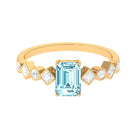 Emerald Cut Aquamarine Engagement Ring with Diamond Side Stones Aquamarine - ( AAA ) - Quality - Rosec Jewels