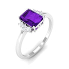 Octagon Cut Amethyst Solitaire Ring with Diamond Accent Amethyst - ( AAA ) - Quality - Rosec Jewels