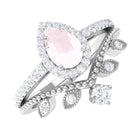 Vintage Inspired Rose Quartz Teardrop Wedding Ring Set with Diamond Rose Quartz - ( AAA ) - Quality - Rosec Jewels