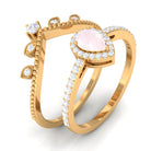 Vintage Inspired Rose Quartz Teardrop Wedding Ring Set with Diamond Rose Quartz - ( AAA ) - Quality - Rosec Jewels