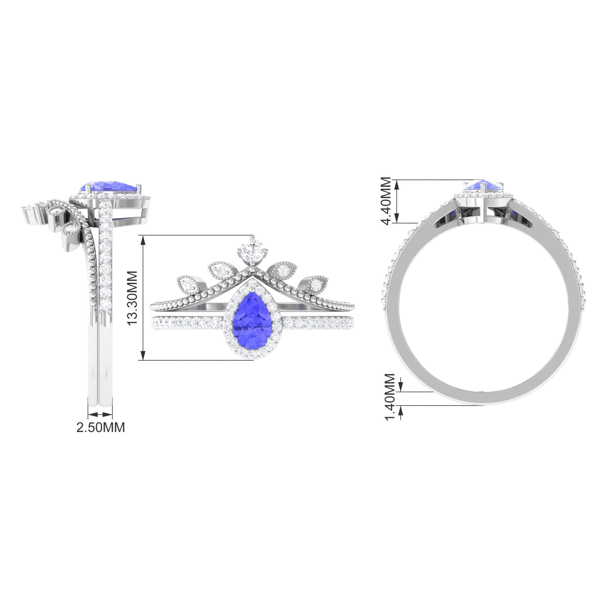 Tanzanite Vintage Teardrop Wedding Ring Set with Diamond Tanzanite - ( AAA ) - Quality - Rosec Jewels