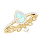 Vintage Style Ethiopian Opal Teardrop Wedding Ring Set with Diamond Ethiopian Opal - ( AAA ) - Quality - Rosec Jewels