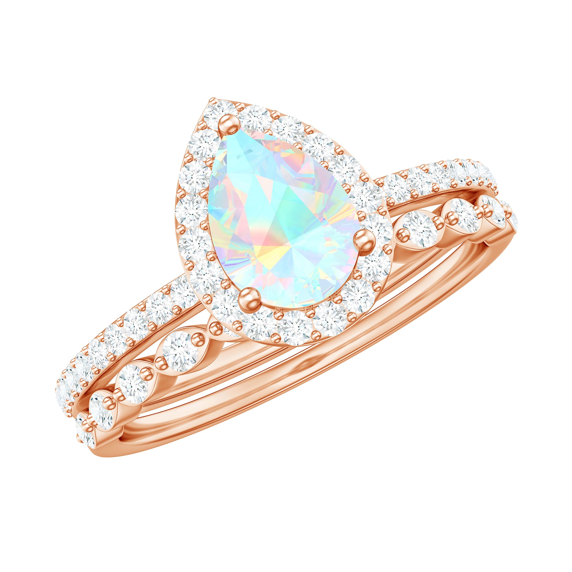 Teardrop Ethiopian Opal Bridal Ring Set with Diamond Ethiopian Opal - ( AAA ) - Quality - Rosec Jewels