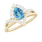 Pear Cut Swiss Blue Topaz Designer Engagement Ring with Diamond Swiss Blue Topaz - ( AAA ) - Quality - Rosec Jewels