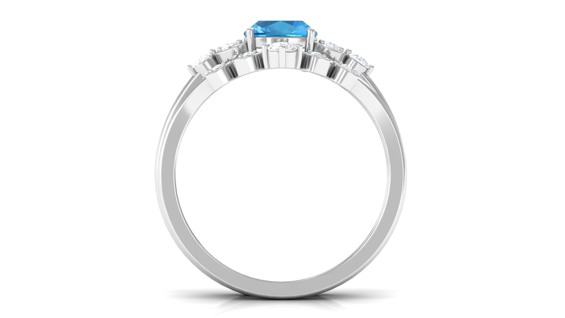 Cushion Cut Swiss Blue Topaz Solitaire Ring Set with Diamond Swiss Blue Topaz - ( AAA ) - Quality - Rosec Jewels