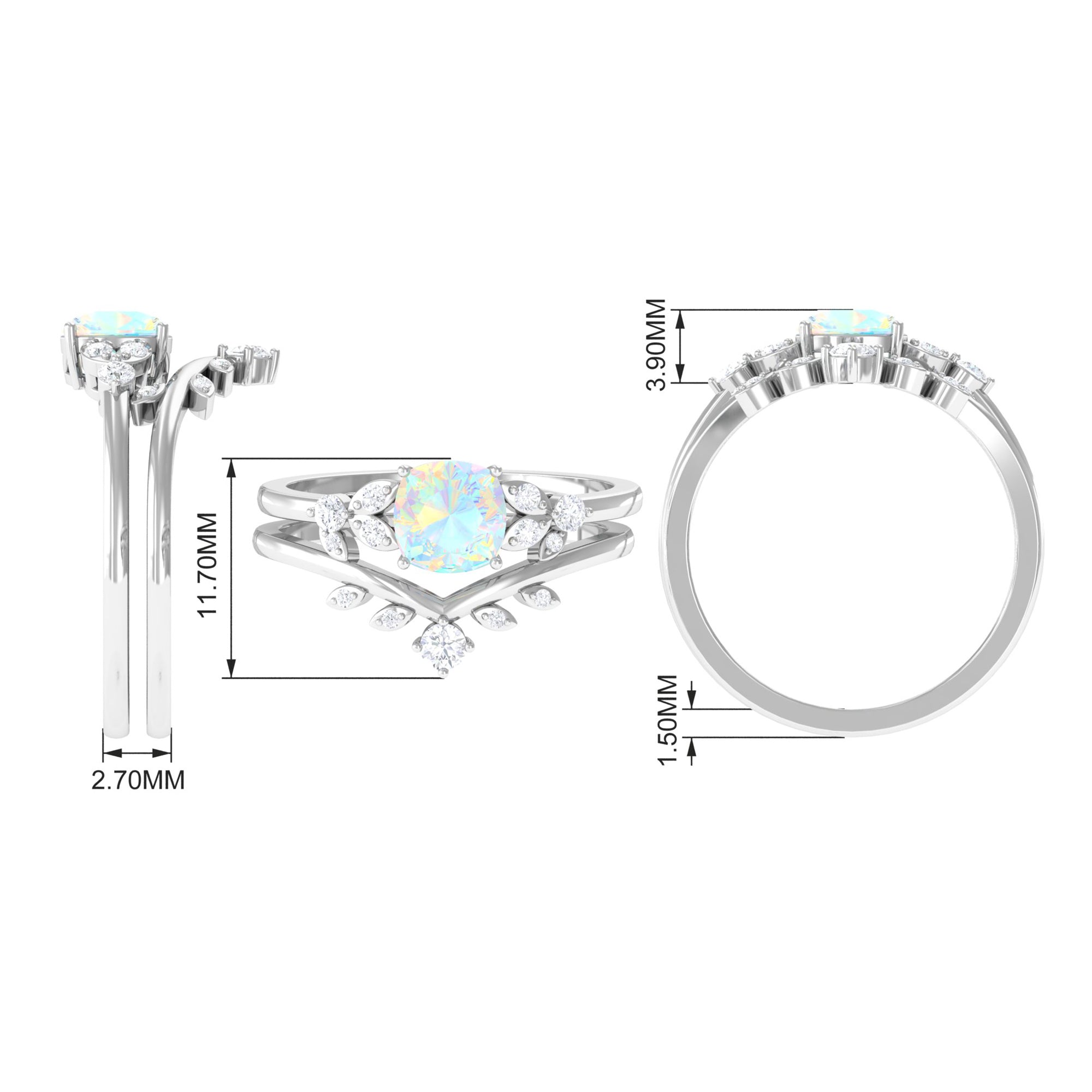 Ethiopian Opal and Diamond Ring Set with Leaf Motif Ethiopian Opal - ( AAA ) - Quality - Rosec Jewels