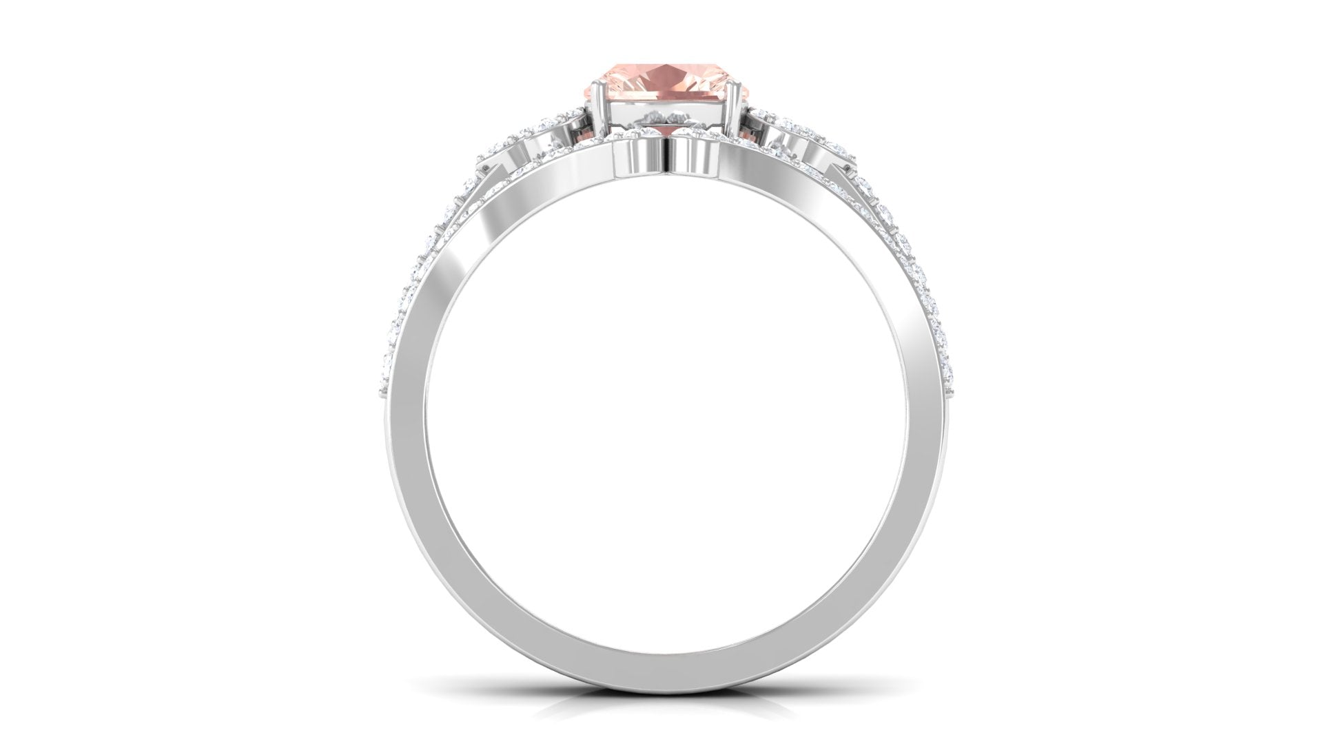 Cushion Cut Morganite and Diamond Bridal Ring Set Morganite - ( AAA ) - Quality - Rosec Jewels