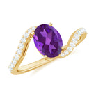 Oval Solitaire Amethyst Engagement Ring with Diamond Amethyst - ( AAA ) - Quality - Rosec Jewels